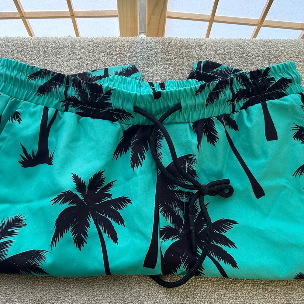 Teal Palm Print Men's Athletic Shorts